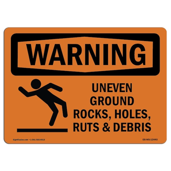 Safety Sign, OSHA WARNING, 3.5" Height, Uneven Ground Rocks Holes, Landscape, 10PK